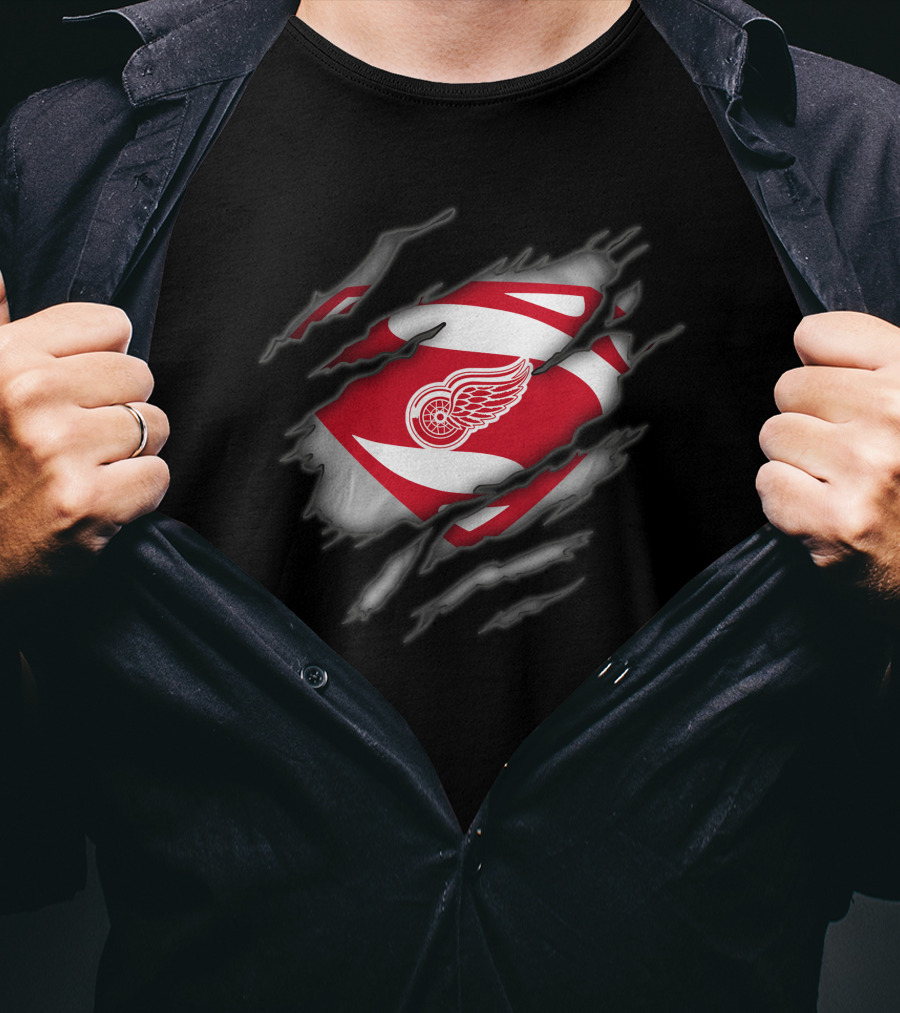 Detroit Red Wings Hockey Superman Logo Fusion T-Shirt