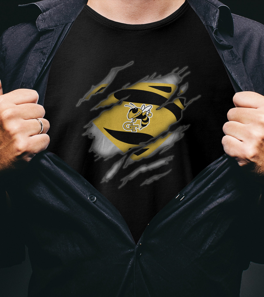 Georgia Tech Yellow Jackets Superman Logo Ripped Effect T-Shirt