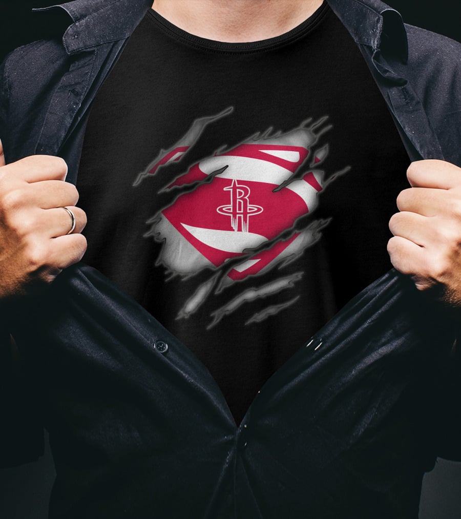 Houston Rockets Logo Superman Symbol Rip Claw Marks T-Shirt
