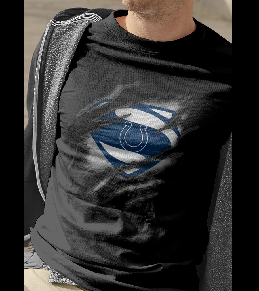 Indianapolis Colts Logo Superman Style Tear Effect T-Shirt