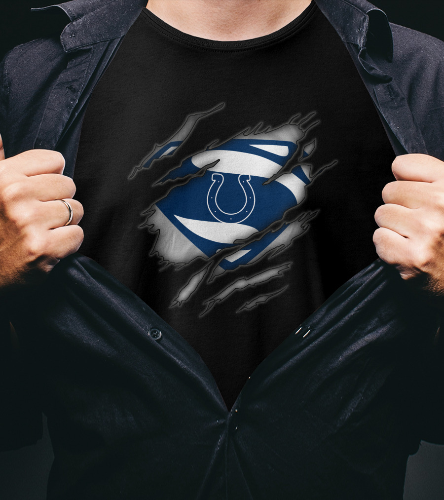 Indianapolis Colts Logo Superman Style Tear Effect T-Shirt