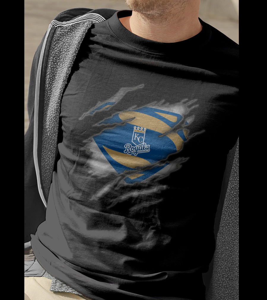 Kansas City Royals Kc Badge With Superman Style Tear Effect T-Shirt