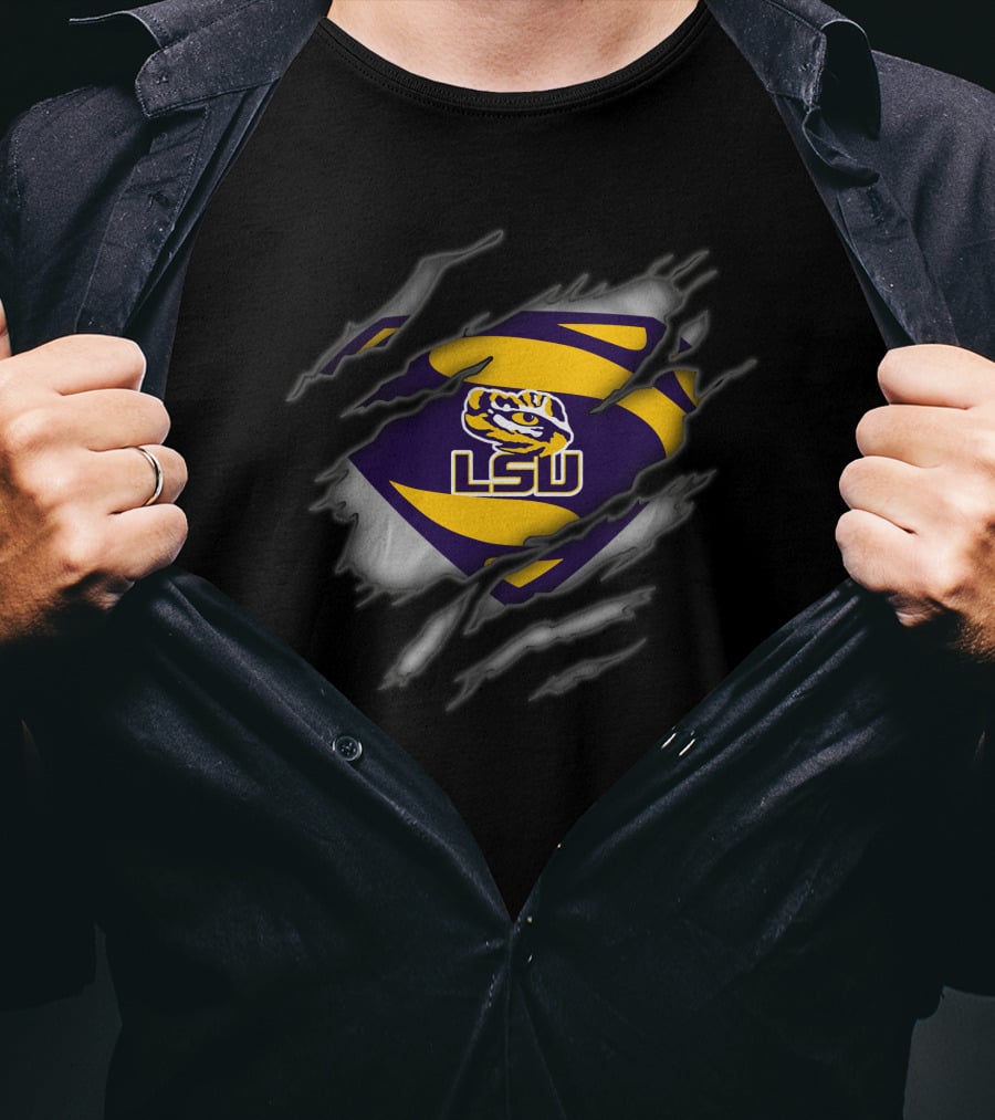 Lsu Tigers Logo Superman Style Rip T-Shirt