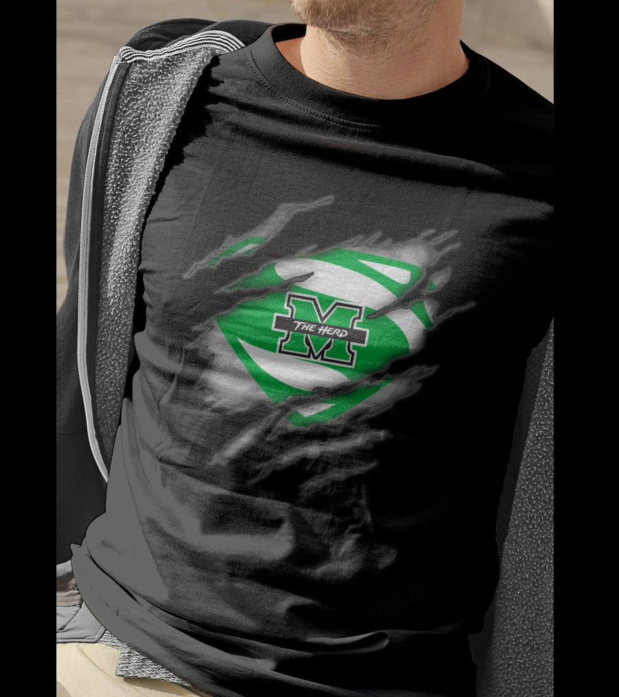 Marshall Thundering Herd M Logo Inside Superman-Style Rip T-Shirt