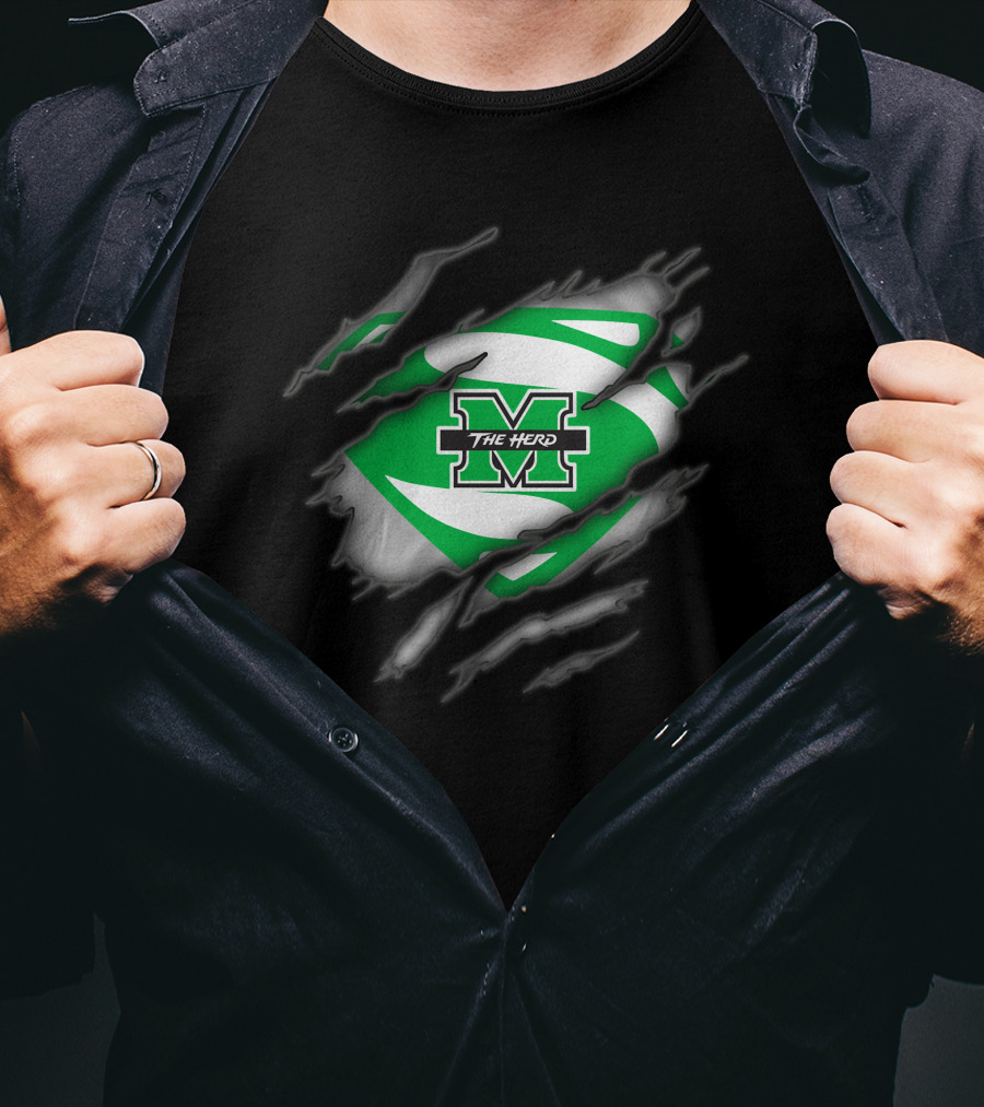 Marshall Thundering Herd M Logo Inside Superman-Style Rip T-Shirt