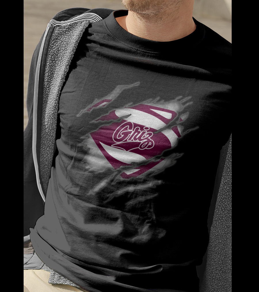 Griz Montana Grizzlies Superman Logo Rip T-Shirt