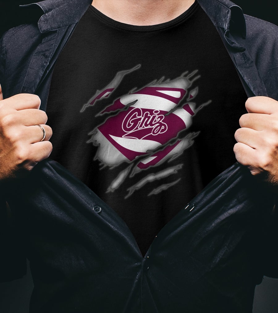 Griz Montana Grizzlies Superman Logo Rip T-Shirt