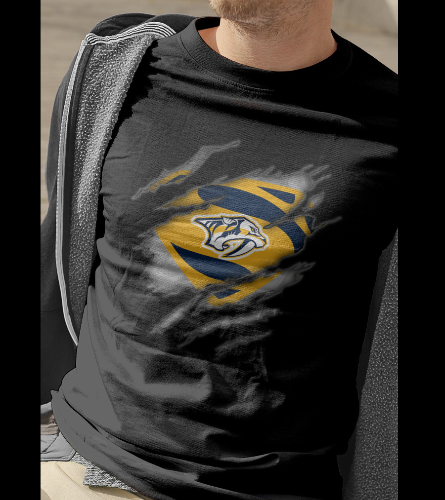 Nashville Predators Rip Through Logo Superhero Style T-Shirt