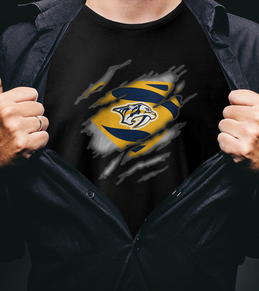 Nashville Predators Rip Through Logo Superhero Style T-Shirt