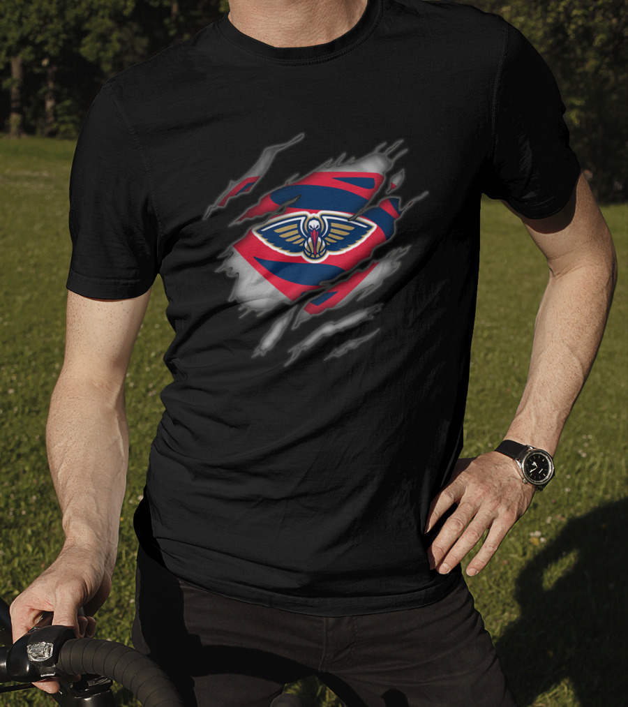 New Orleans Pelicans Logo Ripped Superman Style T-Shirt