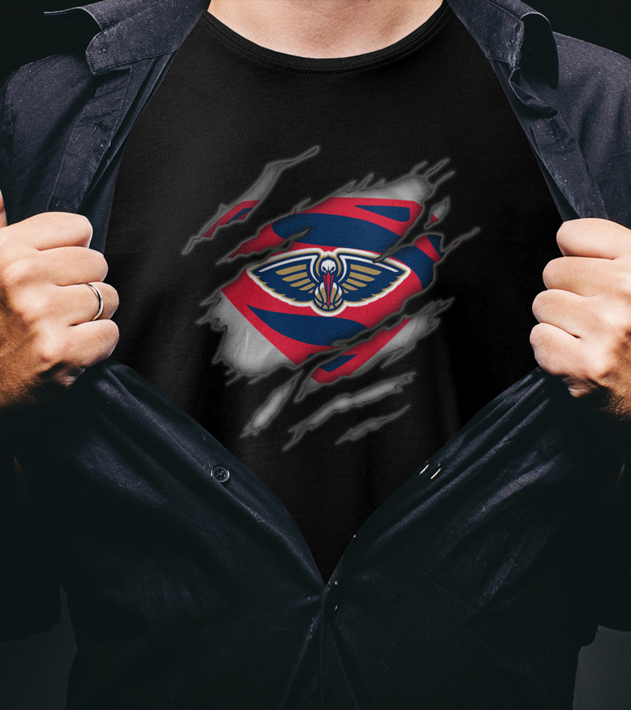 New Orleans Pelicans Logo Ripped Superman Style T-Shirt