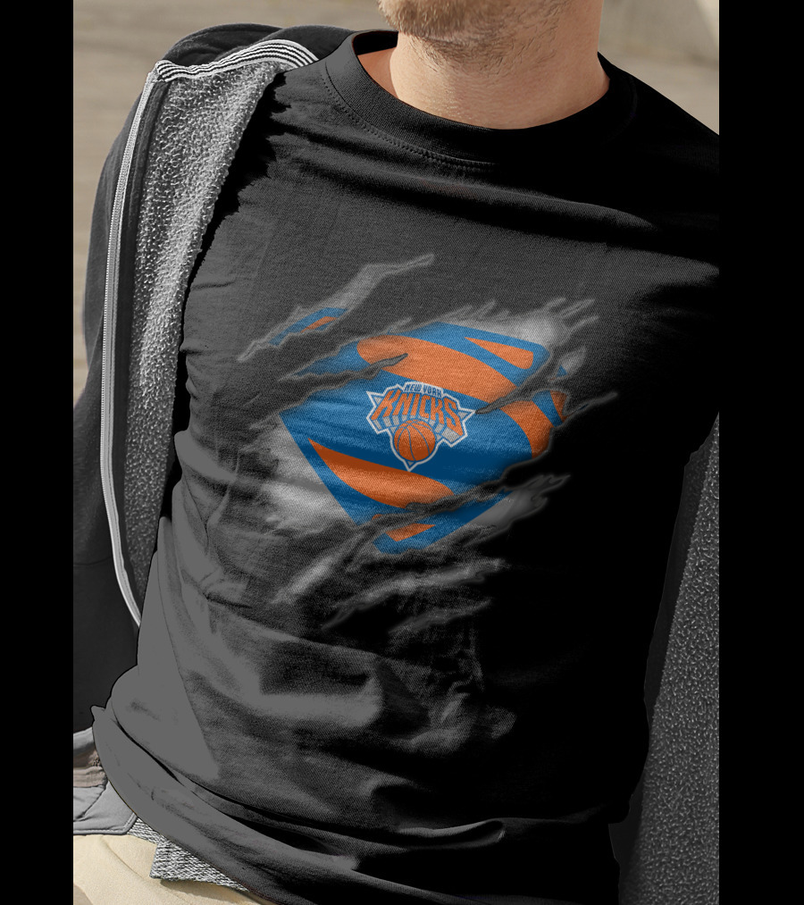 New York Knicks Basketball Superman Logo Reveal T-Shirt