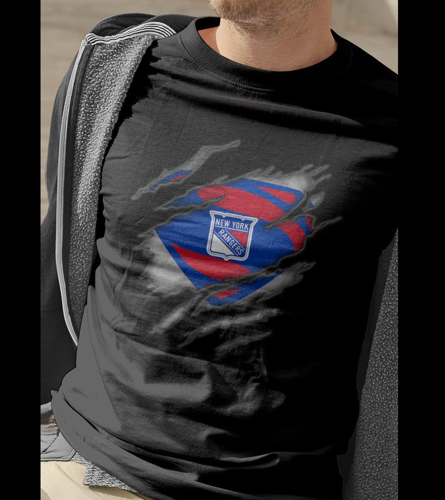 New York Rangers Logo Ripped Superman Style T-Shirt