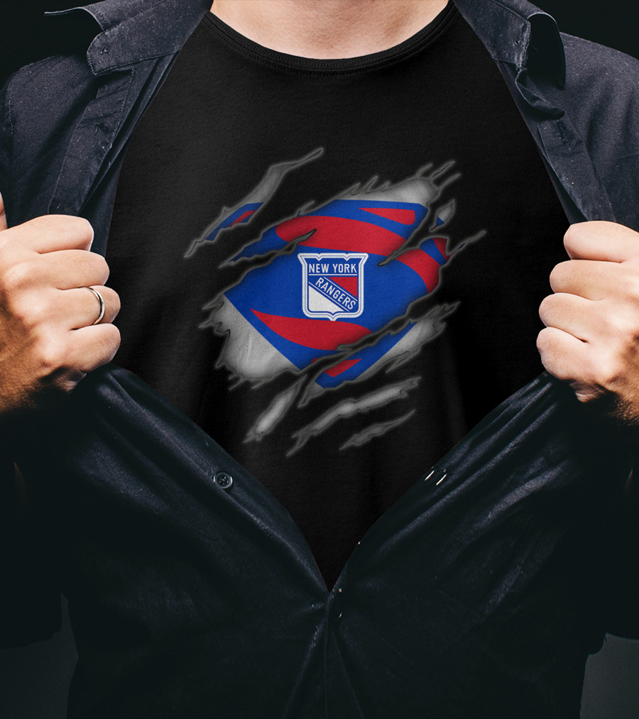 New York Rangers Logo Ripped Superman Style T-Shirt