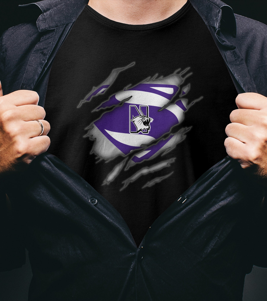 Northwestern Wildcats Claw Rip Superman T-Shirt
