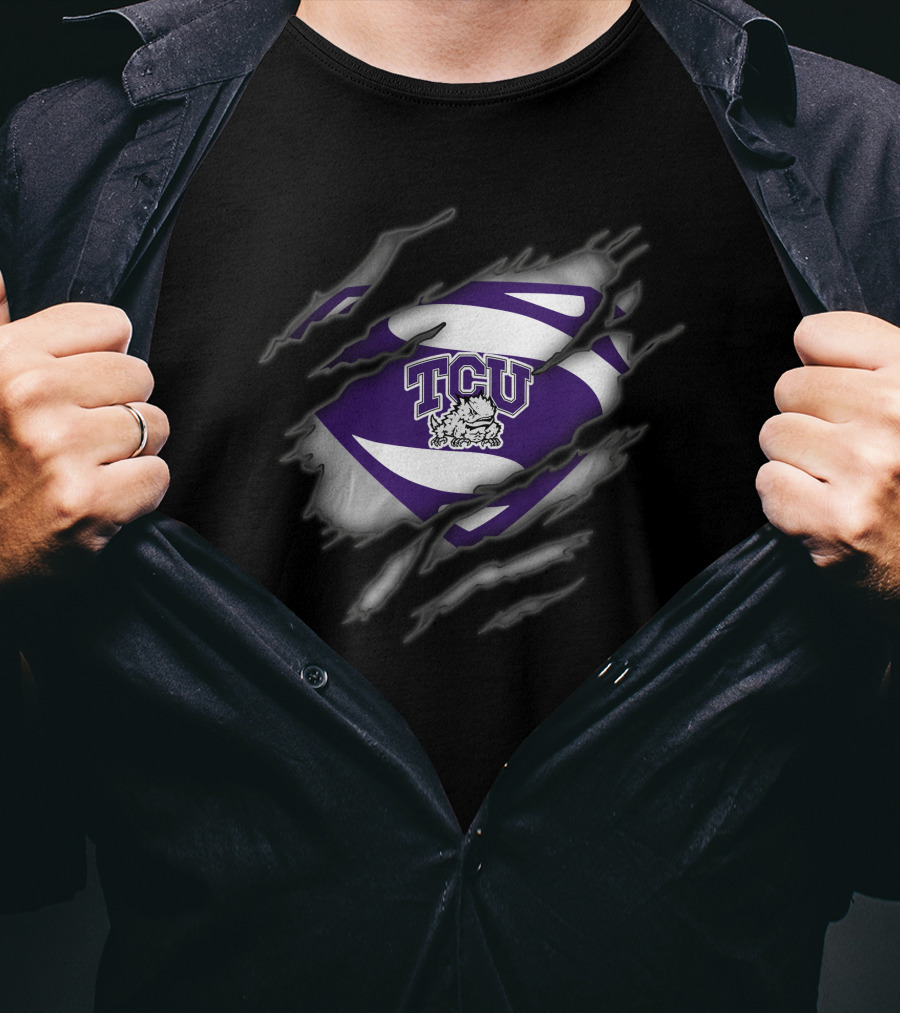 Tcu Horned Frogs Superman Logo With Rip Effect T-Shirt