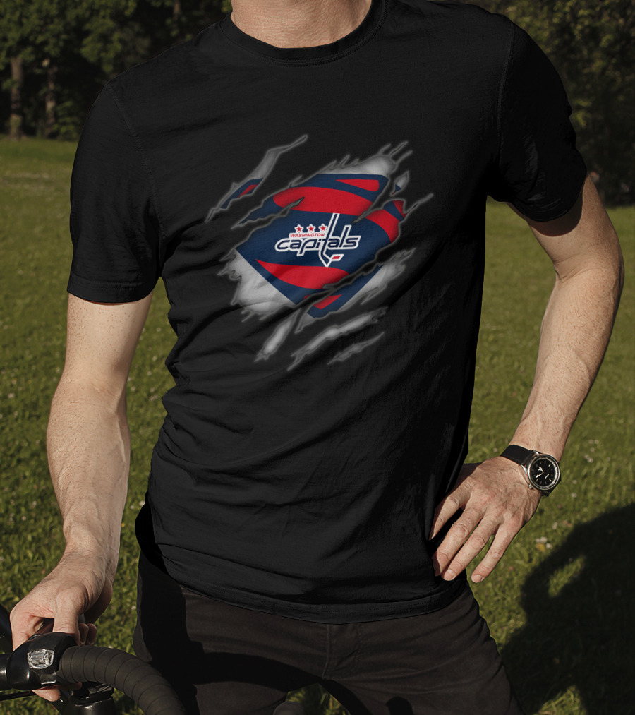 Washington Capitals Crest With Superman Ripped Effect T-Shirt