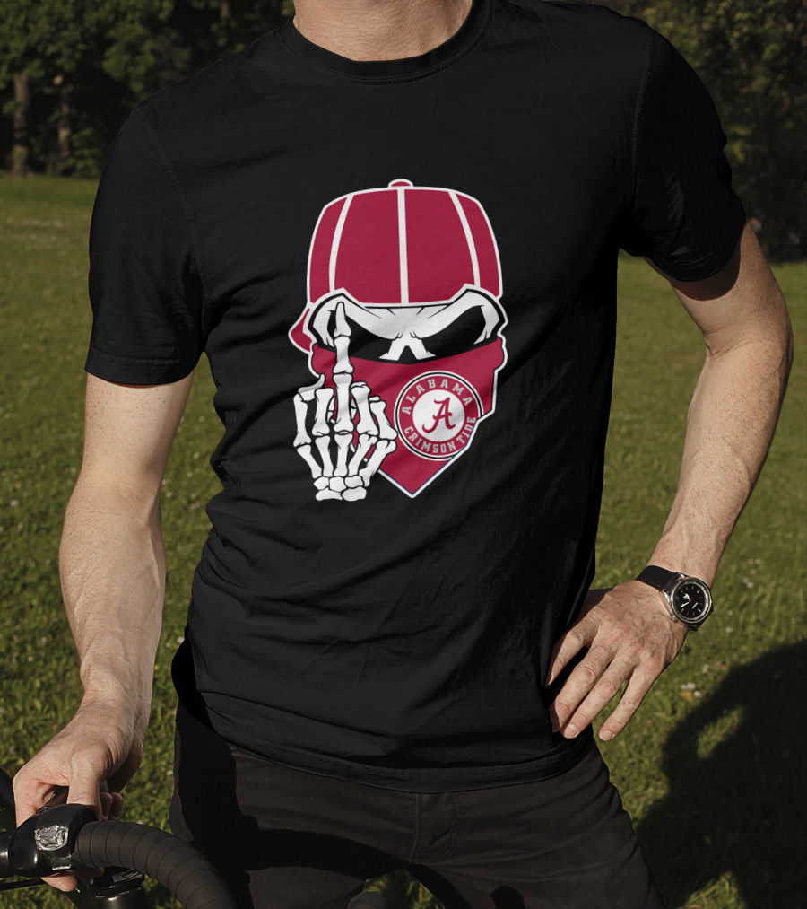 Alabama Crimson Tide Skull Bandana Skeleton Hand T-Shirt