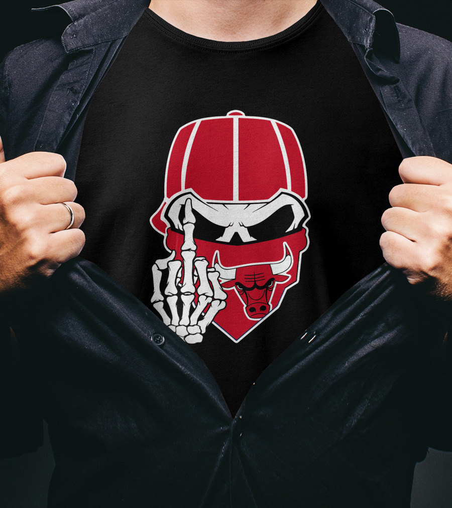 Chicago Bulls Skull Bandana Skeleton Hand Gesture T-Shirt