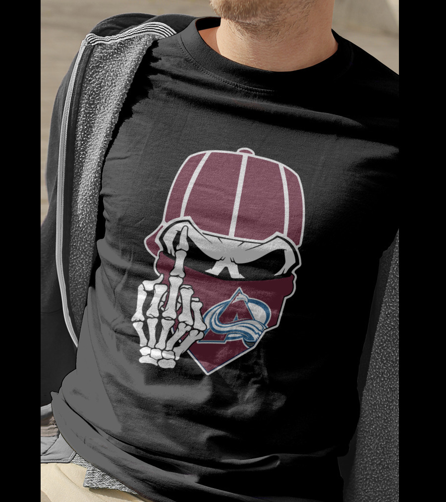 Colorado Avalanche Skeleton Middle Finger Bandana Cap T-Shirt