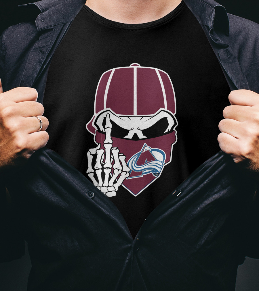 Colorado Avalanche Skeleton Middle Finger Bandana Cap T-Shirt