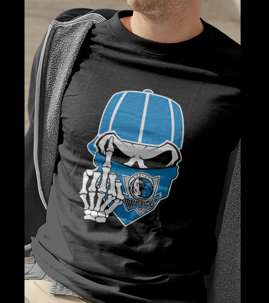 Dallas Mavericks Skull Bandana Skeleton Hand T-Shirt