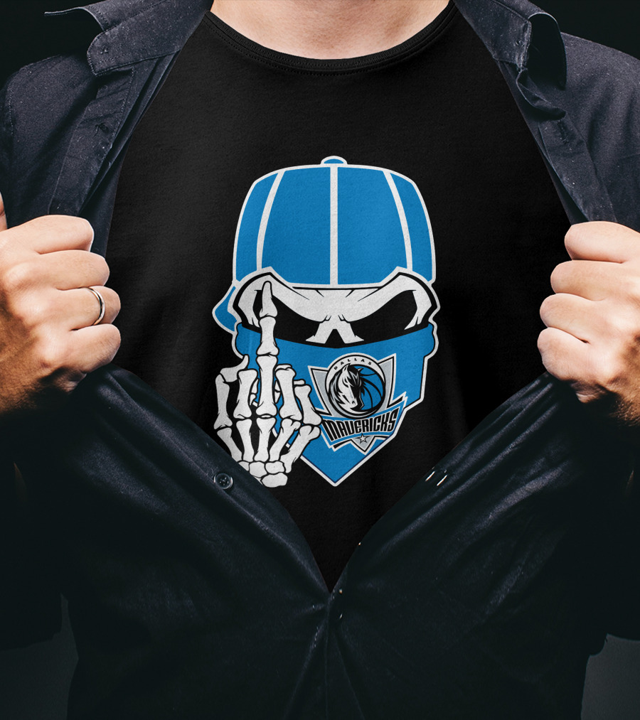 Dallas Mavericks Skull Bandana Skeleton Hand T-Shirt
