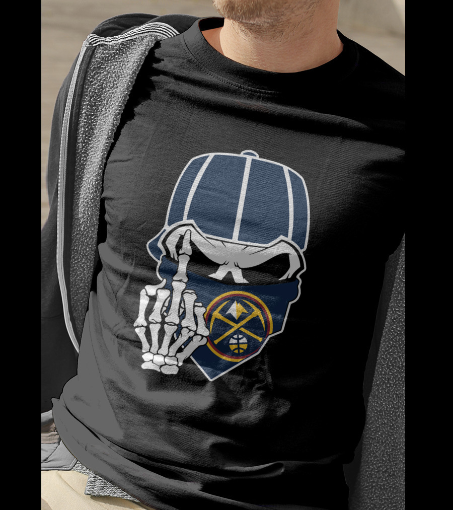 Denver Nuggets Skull Bandana Skeleton Hand T-Shirt