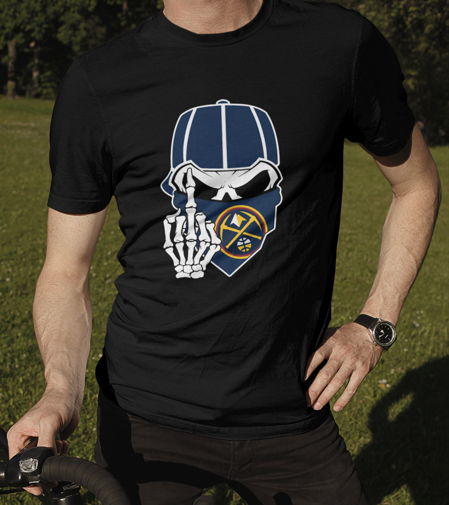 Denver Nuggets Skull Bandana Skeleton Hand T-Shirt