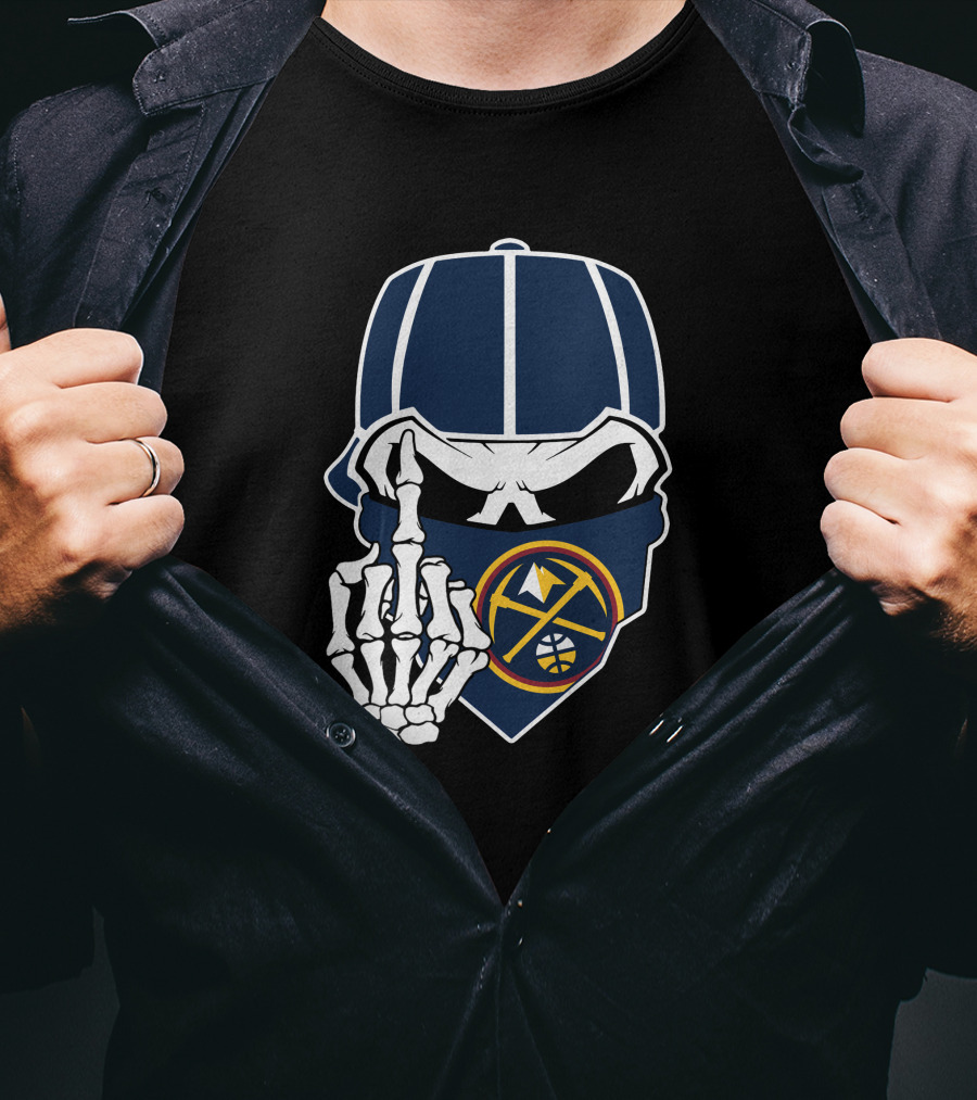 Denver Nuggets Skull Bandana Skeleton Hand T-Shirt
