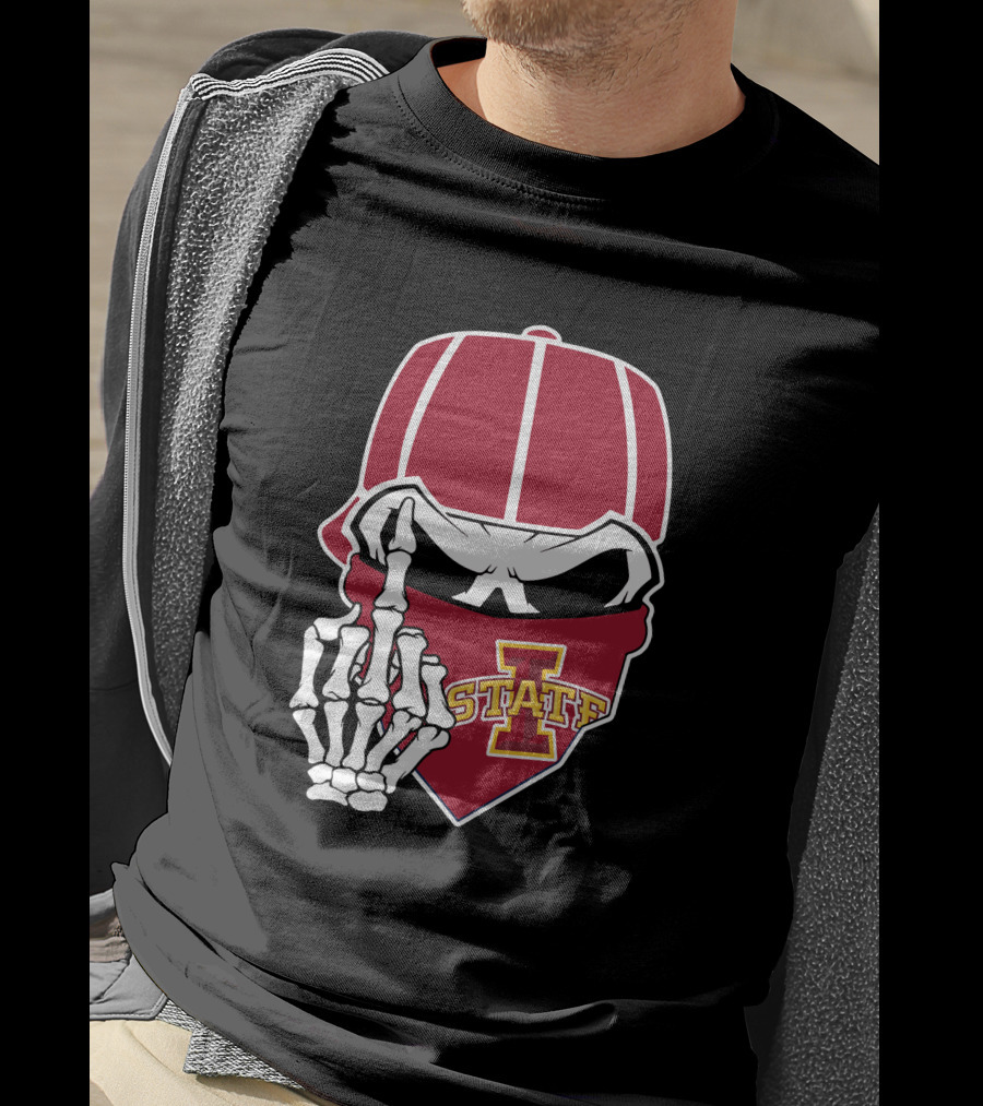 Iowa State Cyclones Skull Bandana Skeleton Hand Gesture T-Shirt