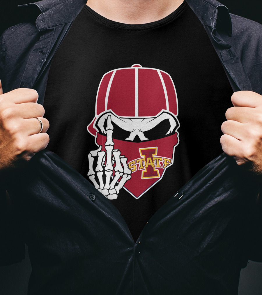 Iowa State Cyclones Skull Bandana Skeleton Hand Gesture T-Shirt