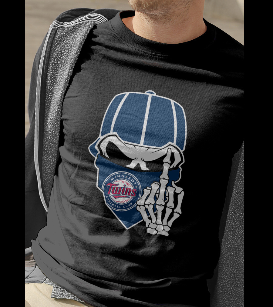 Minnesota Twins Baseball Club Skull With Skeleton Hand Symbol T-Shirt
