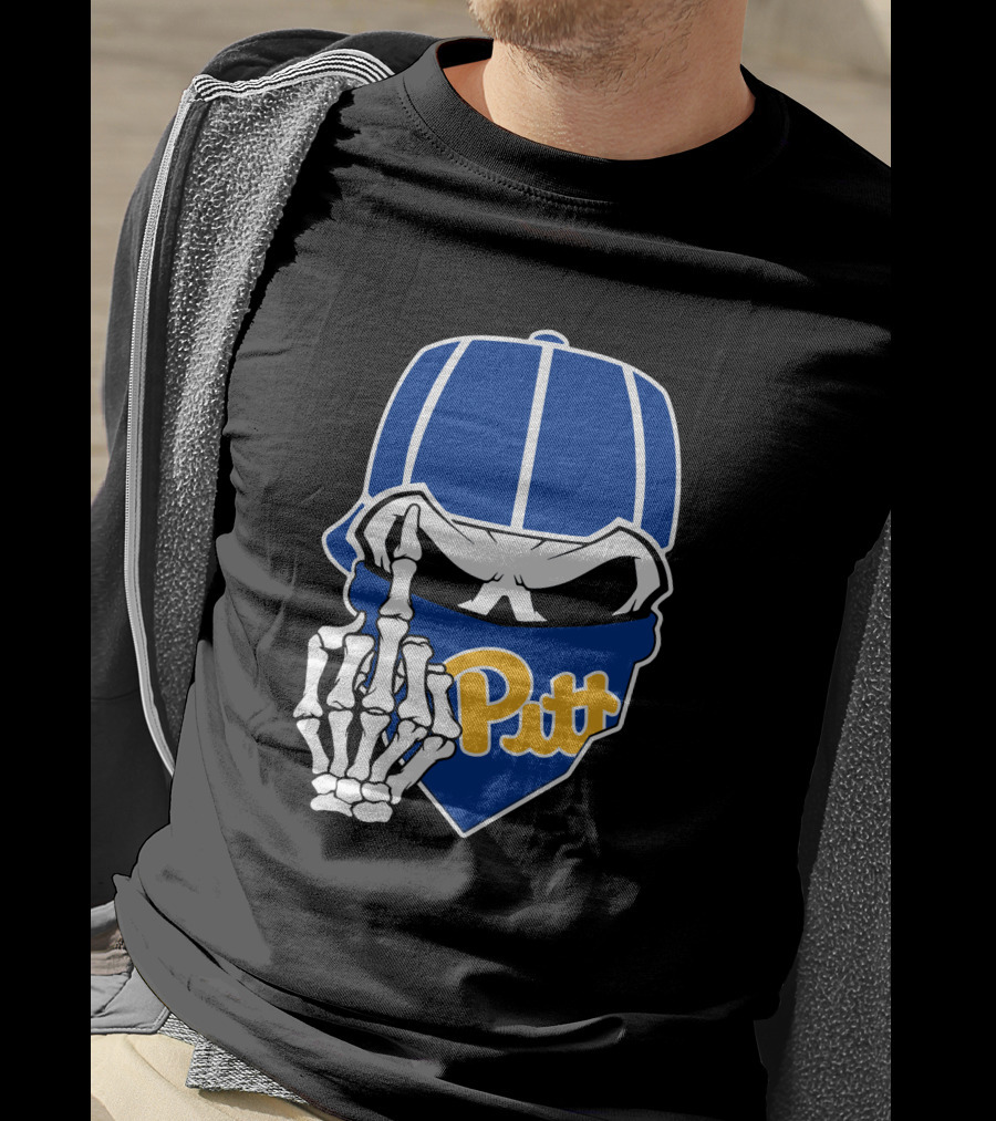Pitt Panthers Skull Skeleton Hand T-Shirt