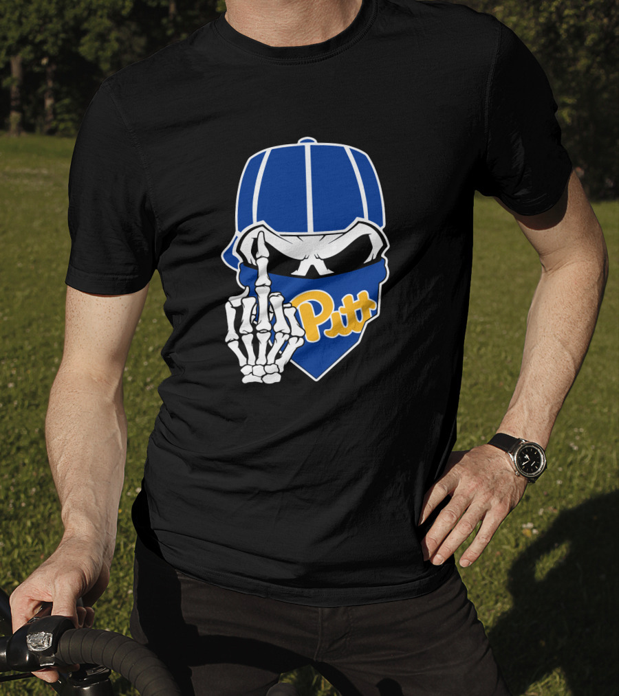 Pitt Panthers Skull Skeleton Hand T-Shirt