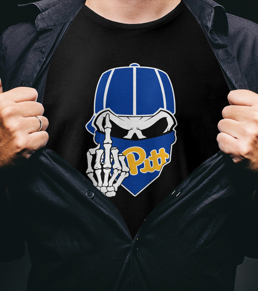 Pitt Panthers Skull Skeleton Hand T-Shirt