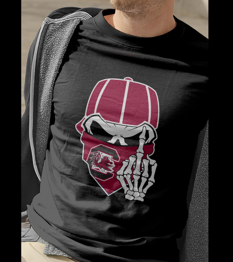 South Carolina Gamecocks Skull Bandana Skeleton Hand T-Shirt