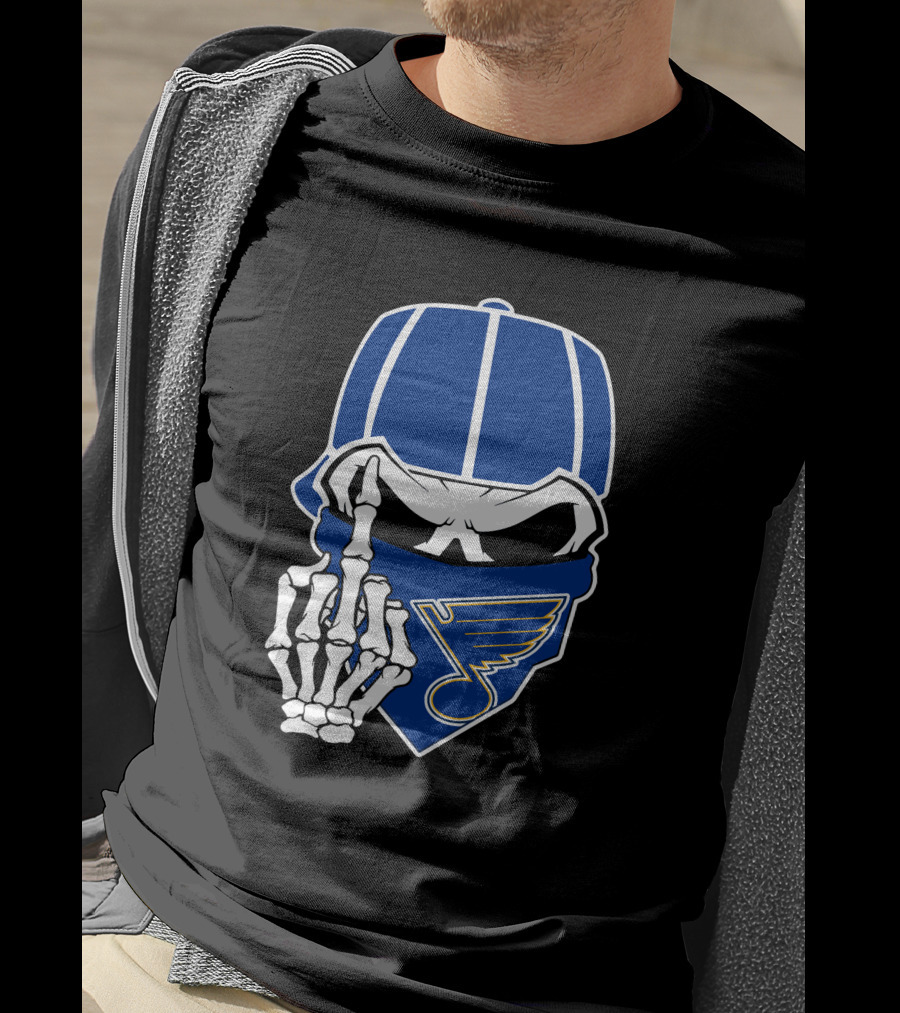 St Louis Blues Skull Skeleton Hand Bandana T-Shirt
