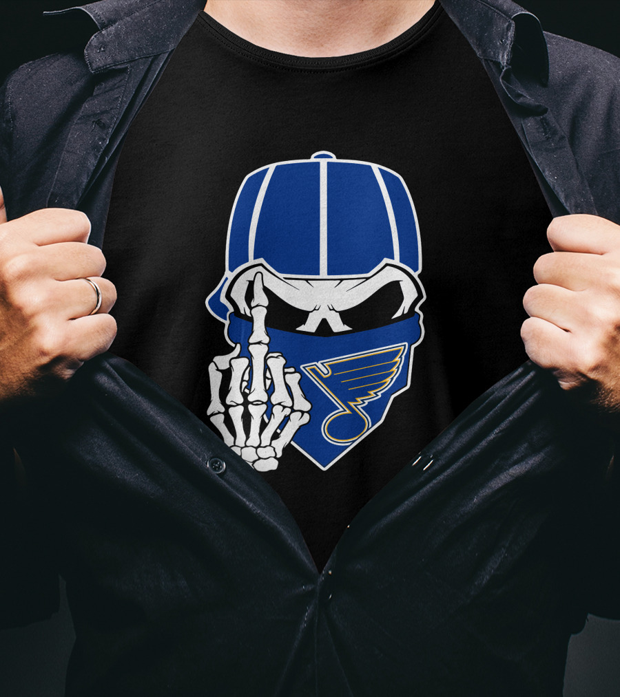 St Louis Blues Skull Skeleton Hand Bandana T-Shirt