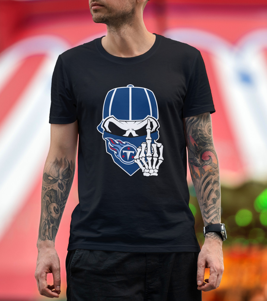 Tennessee Titans Skull Skeleton Hand Gesture T-Shirt