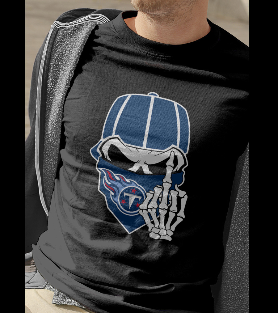 Tennessee Titans Skull Skeleton Hand Gesture T-Shirt