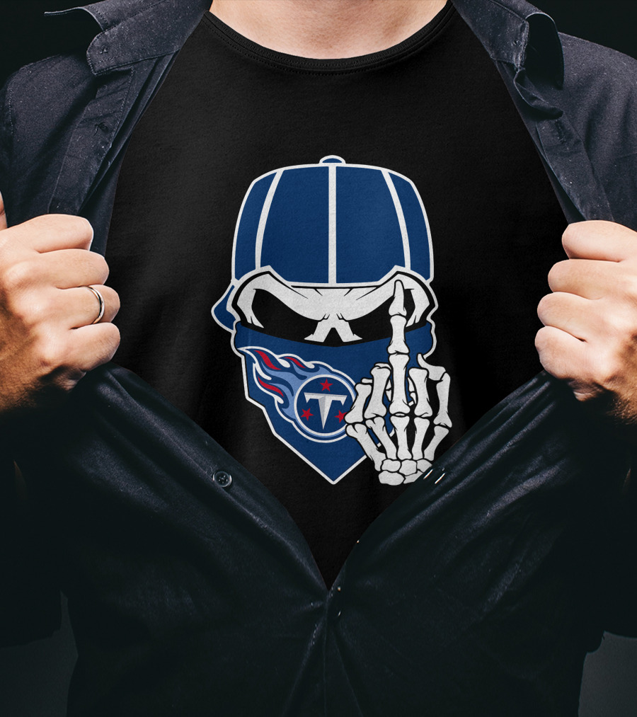 Tennessee Titans Skull Skeleton Hand Gesture T-Shirt