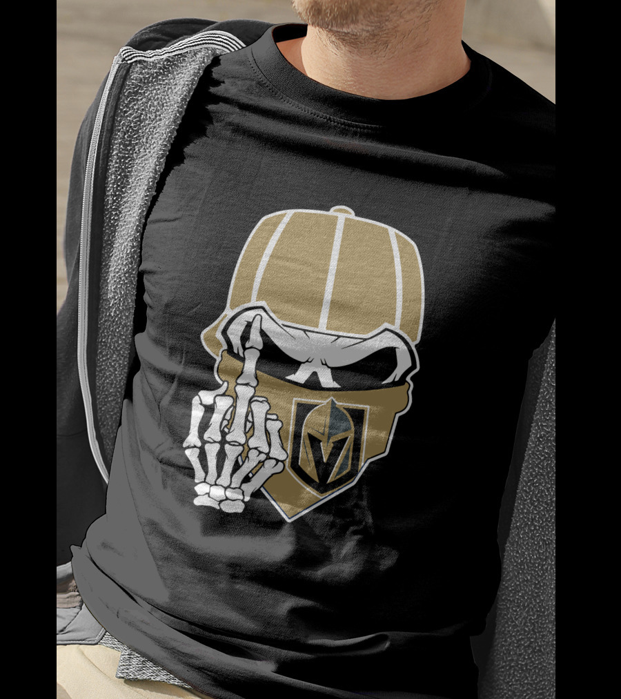 Vegas Golden Knights Skull Skeleton Middle Finger T-Shirt