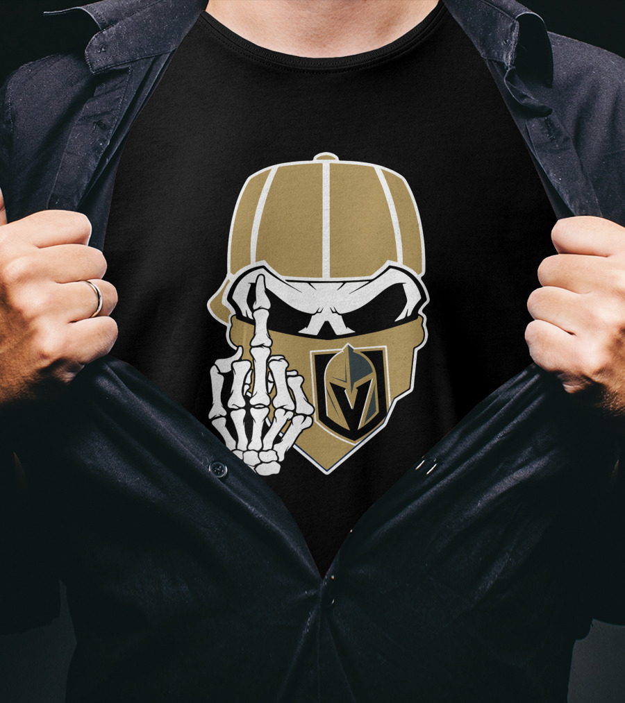 Vegas Golden Knights Skull Skeleton Middle Finger T-Shirt