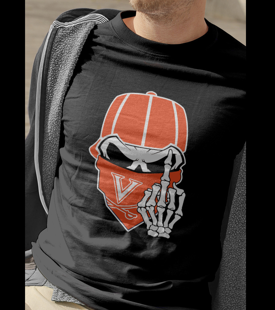 Virginia Cavaliers Skull Bandana Skeleton Gesture T-Shirt