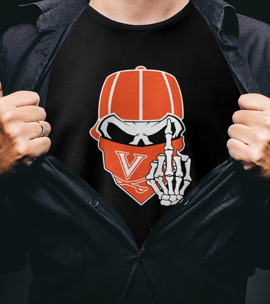 Virginia Cavaliers Skull Bandana Skeleton Gesture T-Shirt