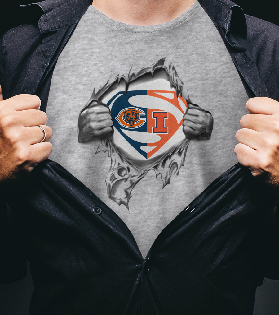 Bears Illinois Fighting Illini Superman Logo Mashup T-Shirt