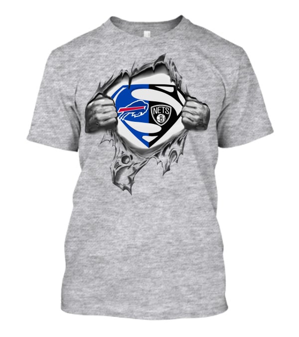 Buffalo Bills Brooklyn Nets Superman Logo Mashup T-Shirt