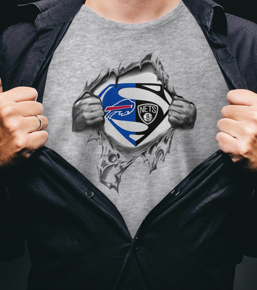 Buffalo Bills Brooklyn Nets Superman Logo Mashup T-Shirt