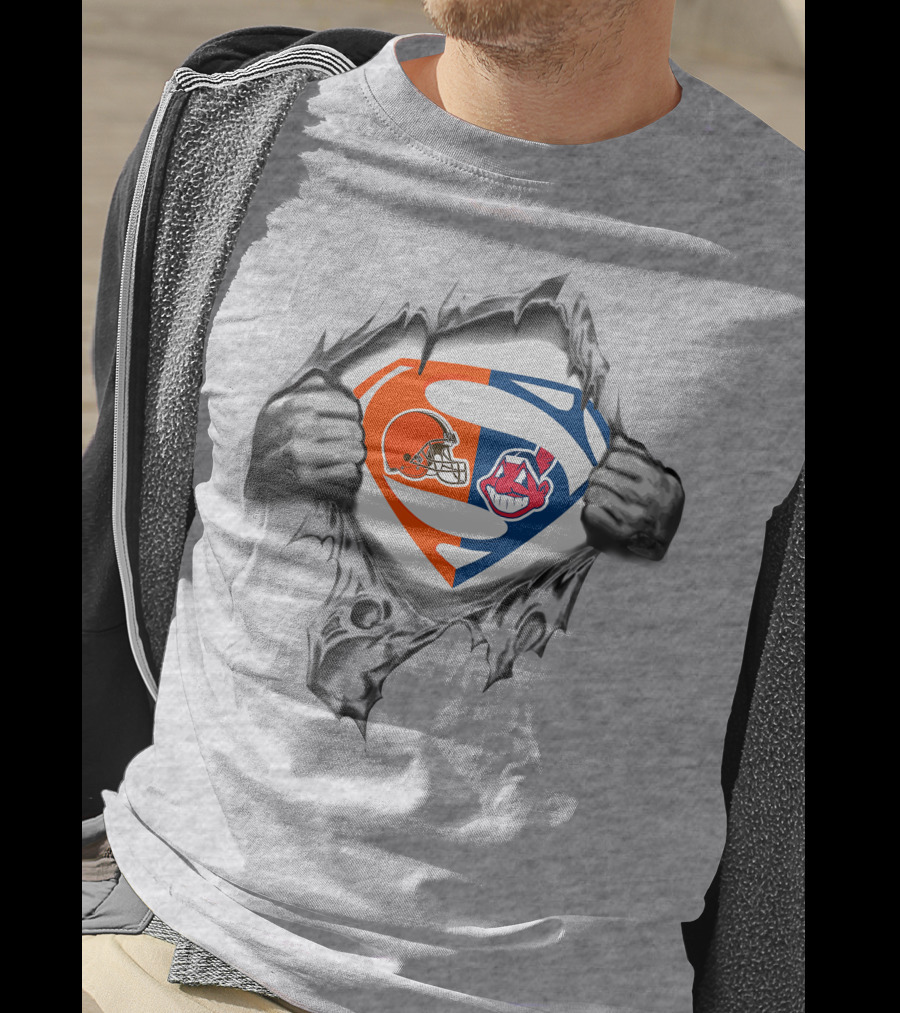 Cleveland Browns Cleveland Indians Superman Logo Integration T-Shirt